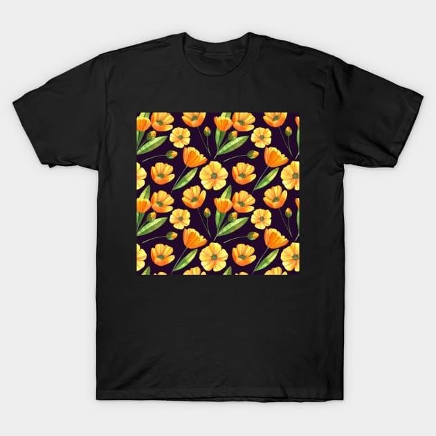 Botanical Floral Seamless pattern - yellow poppies T-Shirt by redwitchart